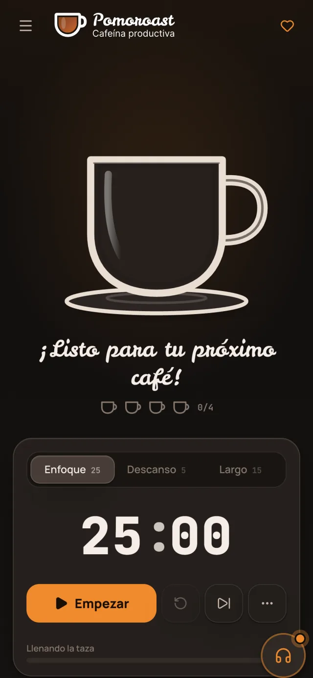 Pomoroast en un teléfono con el tema oscuro